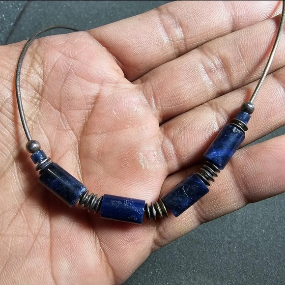 Silpada Sterling Silver Blue Sodalite Bead Snake Chain Choker Necklace N1087 16" - Picture 3 of 6